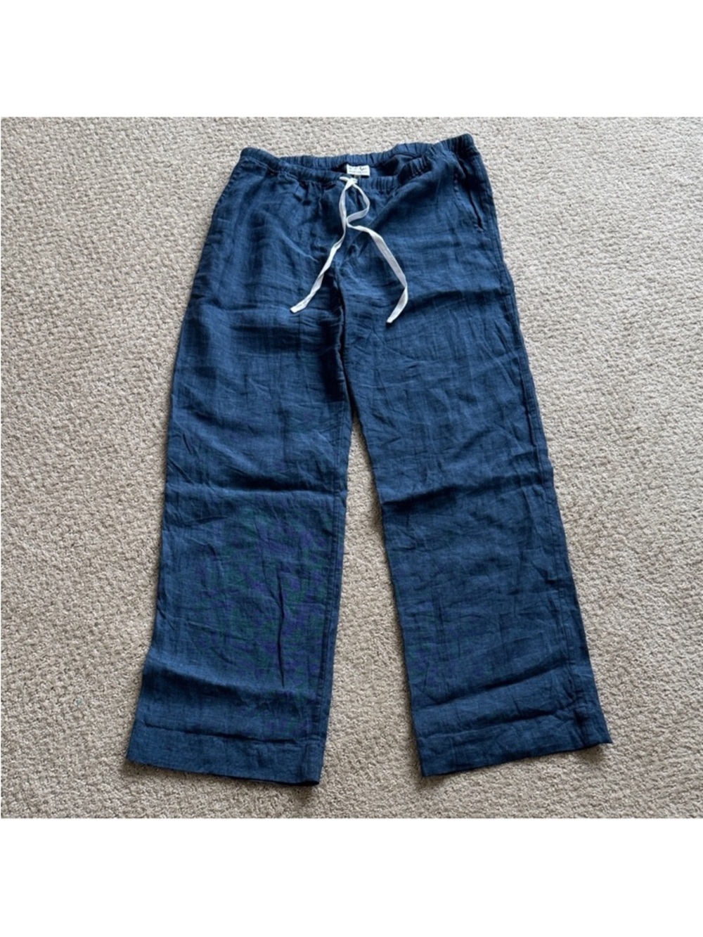 Nalu Nantucket 100% Linen Drawstring Pants in Blue | Size M
